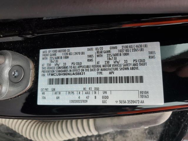 2022 FORD ESCAPE SEL - 1FMCU9H96NUA58831