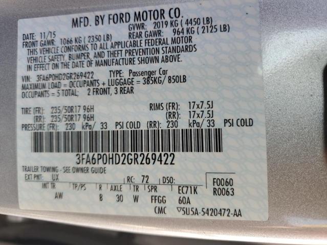 2016 FORD FUSION SE - 3FA6P0HD2GR269422