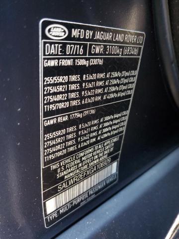 2016 LAND ROVER RANGE ROVE - SALWR2EFXGA106929