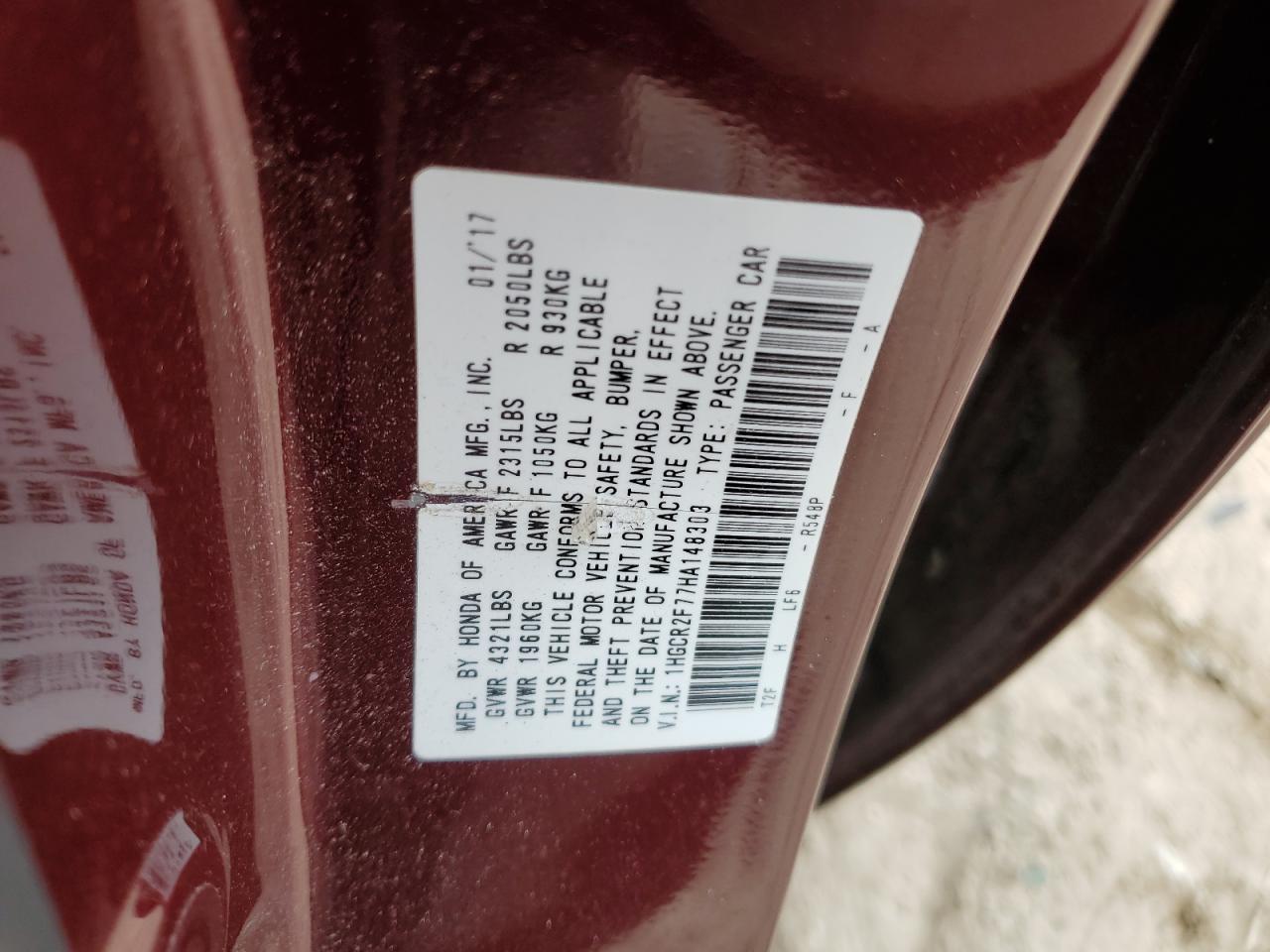 Lot #3033328819 2017 HONDA ACCORD EX