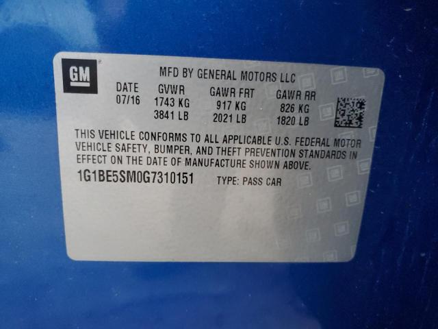 2016 CHEVROLET CRUZE LT - 1G1BE5SM0G7310151