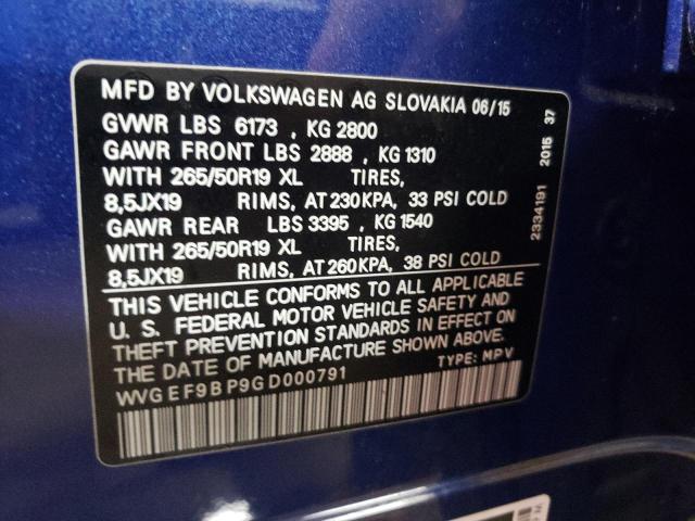 2016 VOLKSWAGEN TOUAREG SP WVGEF9BP9GD000791