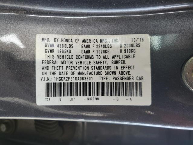 VIN 1HGCR2F31GA063601 2016 Honda Accord, LX no.12