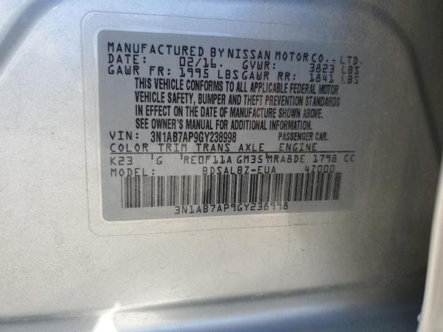 2016 NISSAN SENTRA S/S 3N1AB7AP9GY238998