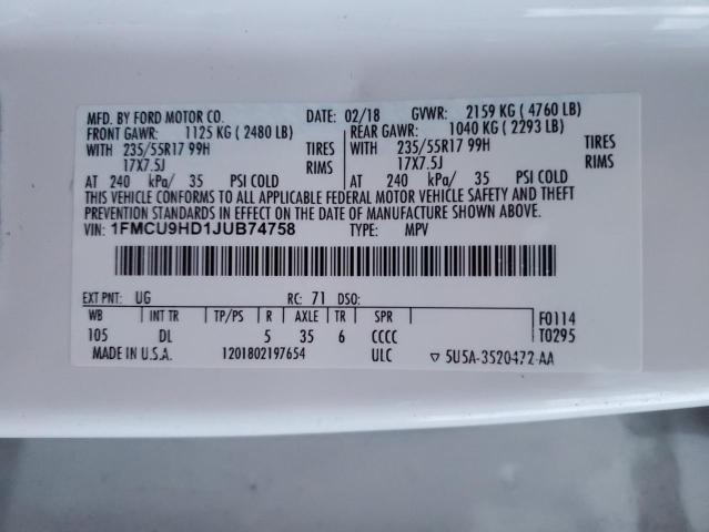 VIN 1FMCU9HD1JUB74758 2018 FORD ESCAPE no.13