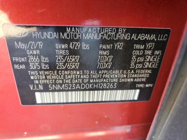 VIN 5NMS23AD0KH128263 2019 HYUNDAI SANTA FE no.13