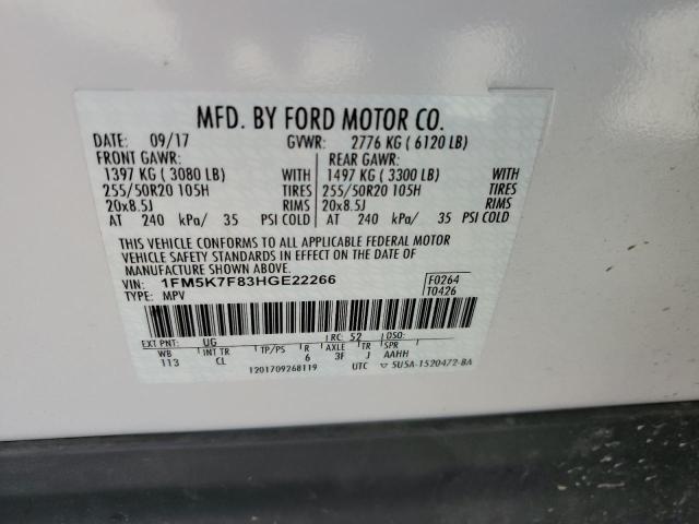 2017 FORD EXPLORER L - 1FM5K7F83HGE22266