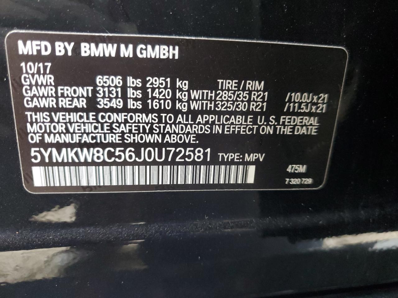 Lot #3023649017 2018 BMW X6 M