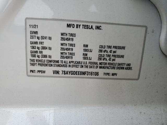 2022 TESLA MODEL Y - 7SAYGDEE8NF316106