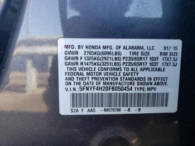 VIN 5FNYF4H20FB050454 2015 HONDA PILOT no.13