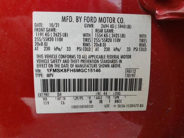 2021 FORD EXPLORER L - 1FMSK8FH6MGC15146