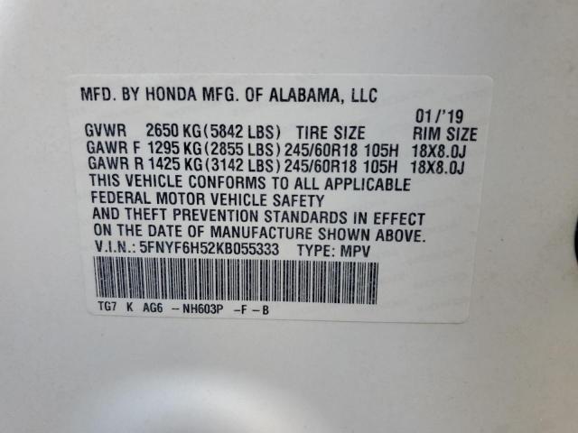 2019 HONDA PILOT EXL - 5FNYF6H52KB055333