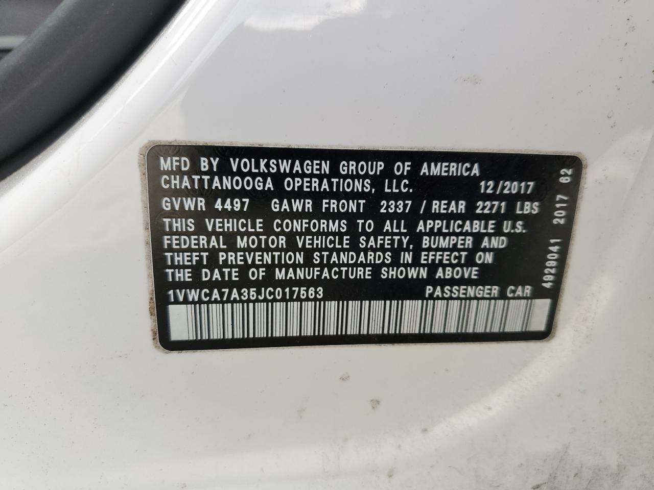 Lot #3020961859 2018 VOLKSWAGEN PASSAT SEL