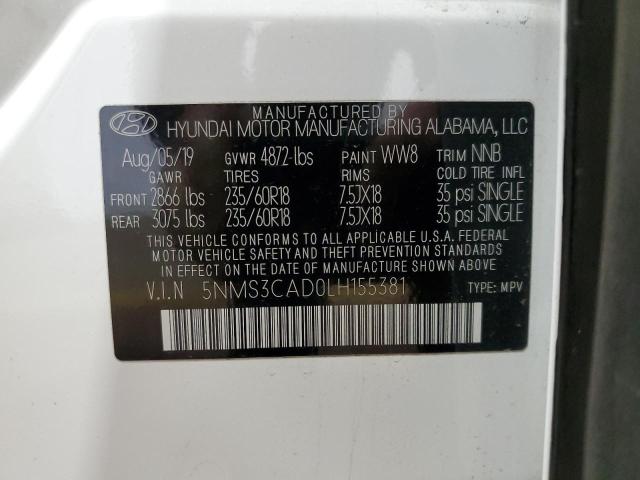 VIN 5NMS3CAD0LH155381 2020 Hyundai Santa Fe, Sel no.14