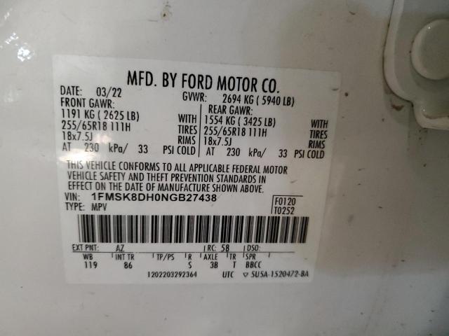 VIN 1FMSK8DH0NGB27438 2022 FORD EXPLORER no.14