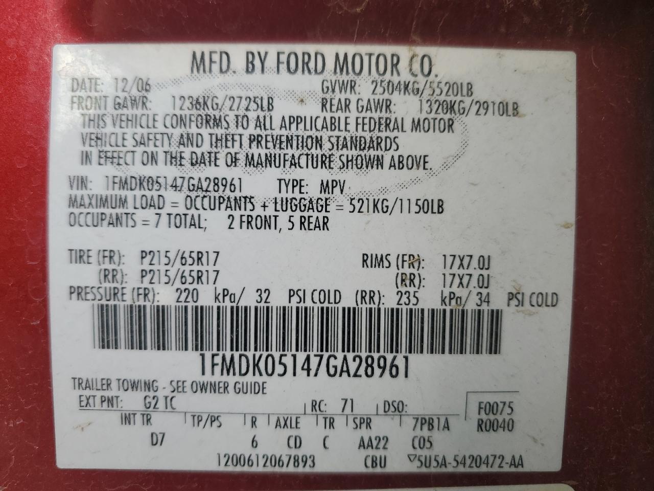 Lot #2977109205 2007 FORD FREESTYLE