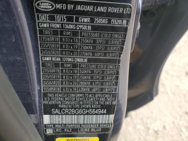 2016 LAND ROVER DISCOVERY - SALCR2BG6GH564944