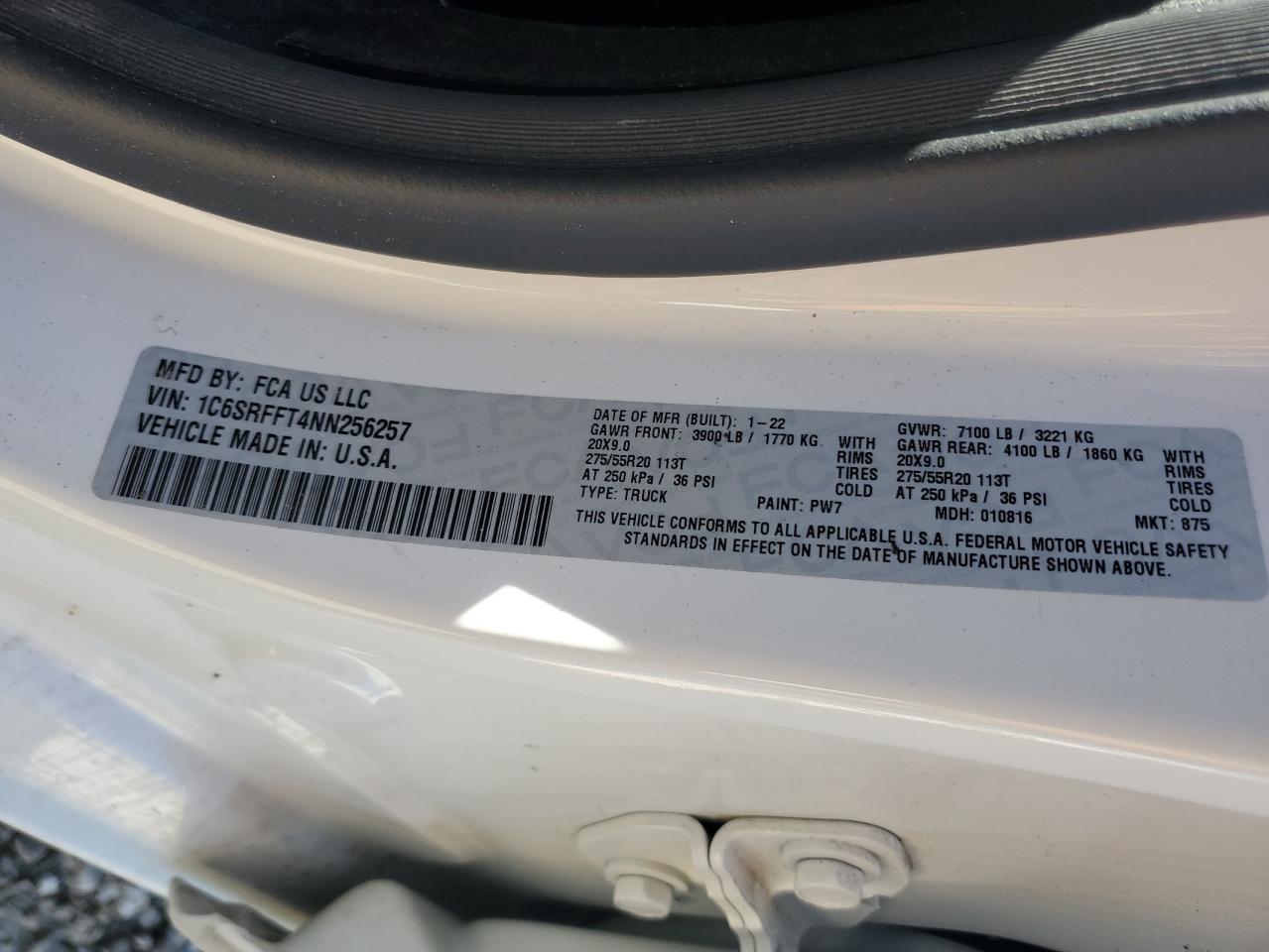 1c6srfft4nn256257 - 2022 ram 1500 - #79177074