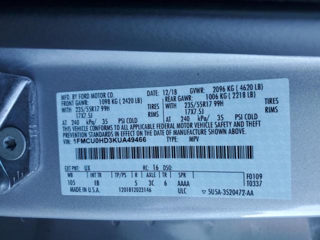 2019 FORD ESCAPE SEL - 1FMCU0HD3KUA49466