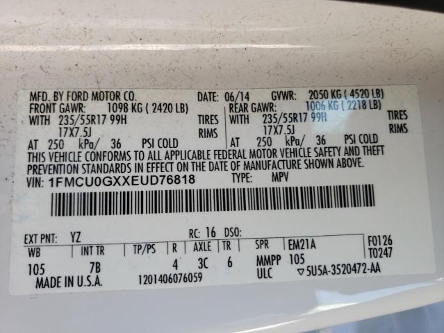 VIN 1FMCU0GXXEUD76818 2014 Ford Escape, SE no.13