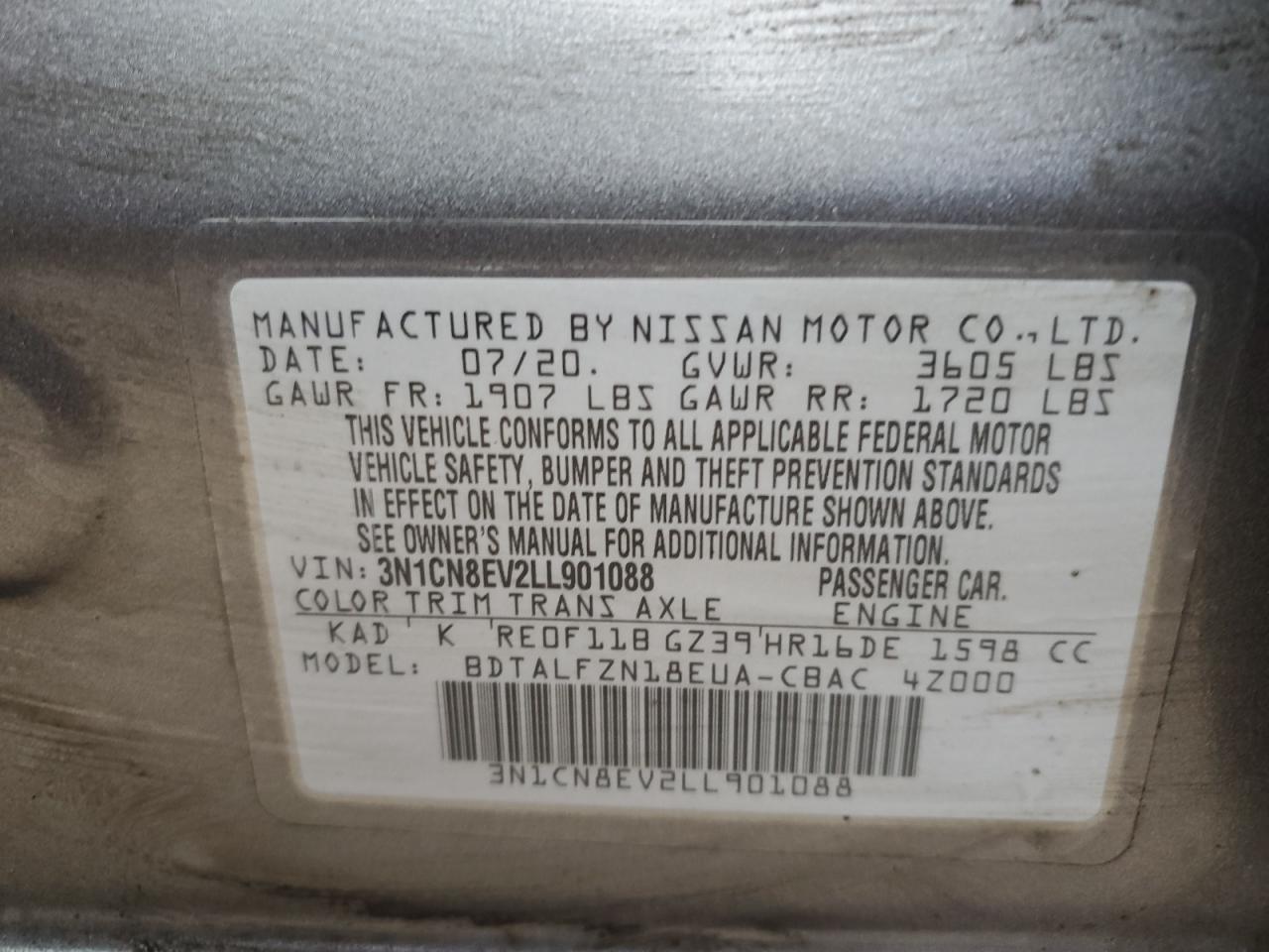 Lot #3024669699 2020 NISSAN VERSA SV