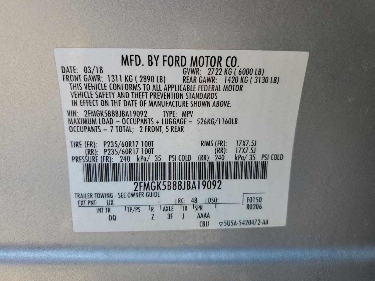 Lot #3026983813 2018 FORD FLEX SE