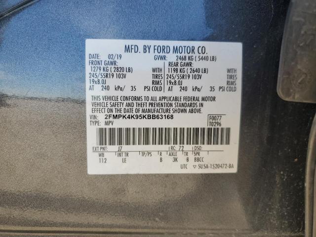 VIN 2FMPK4K95KBB63168 2019 FORD EDGE no.13