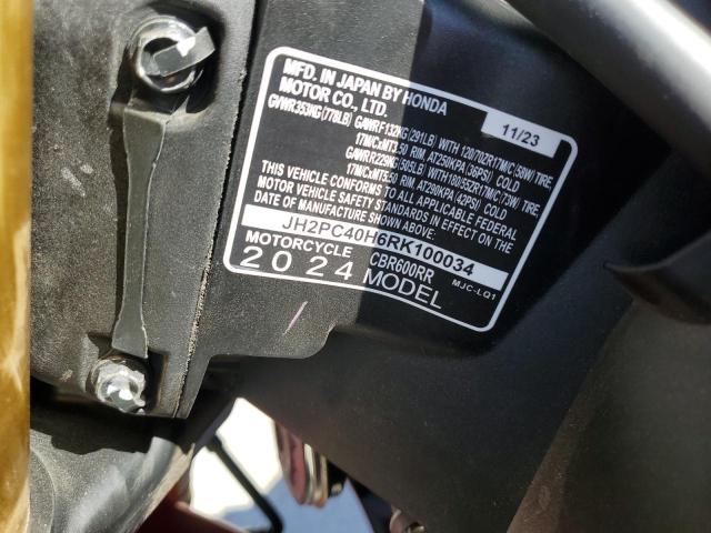 2024 HONDA CBR600 RR JH2PC40H6RK100034