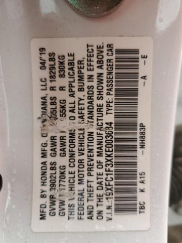 2019 HONDA CIVIC EX - 19XFC1F3XKE003684