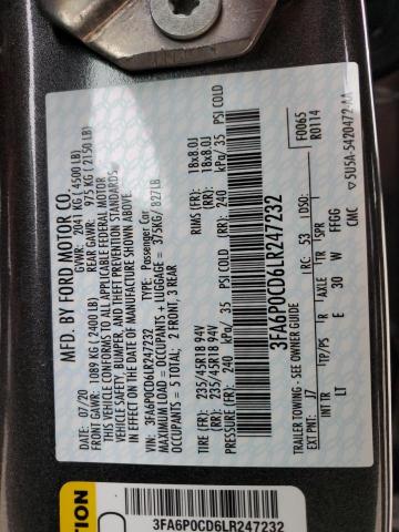 2020 FORD FUSION SEL - 3FA6P0CD6LR247232
