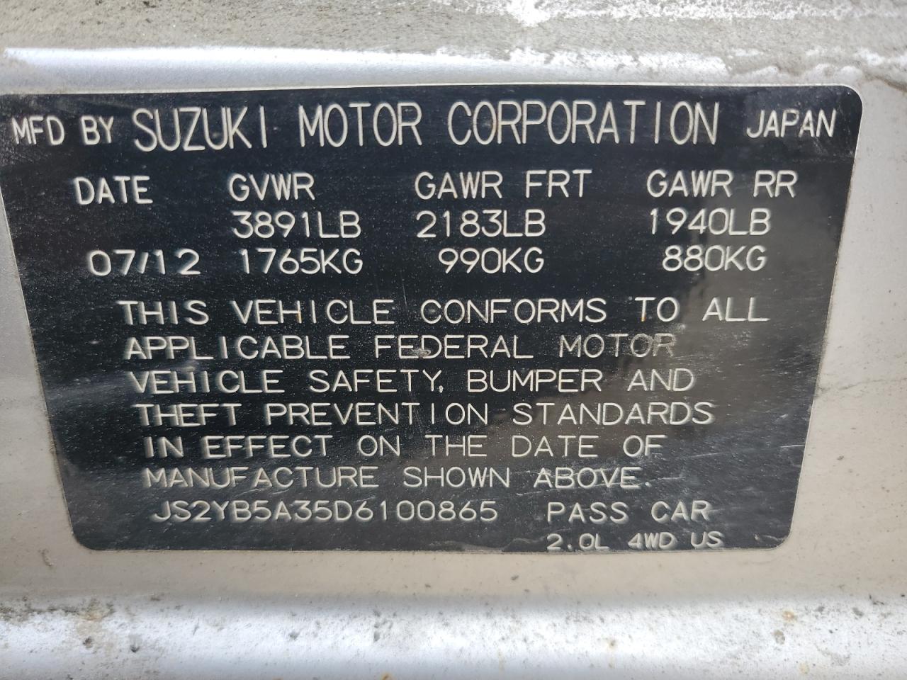 Lot #2962593911 2013 SUZUKI SX4