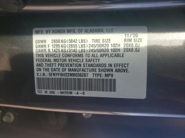 2021 HONDA PILOT SE 5FNYF6H22MB036287