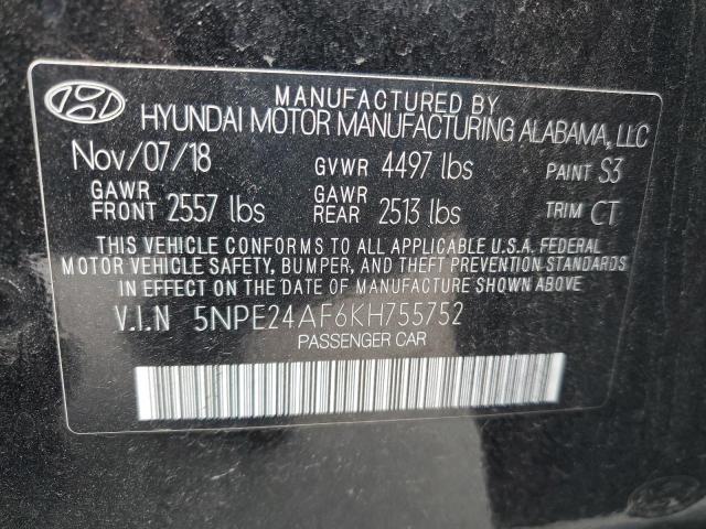 VIN 5NPE24AF6KH755752 2019 Hyundai Sonata, SE no.13