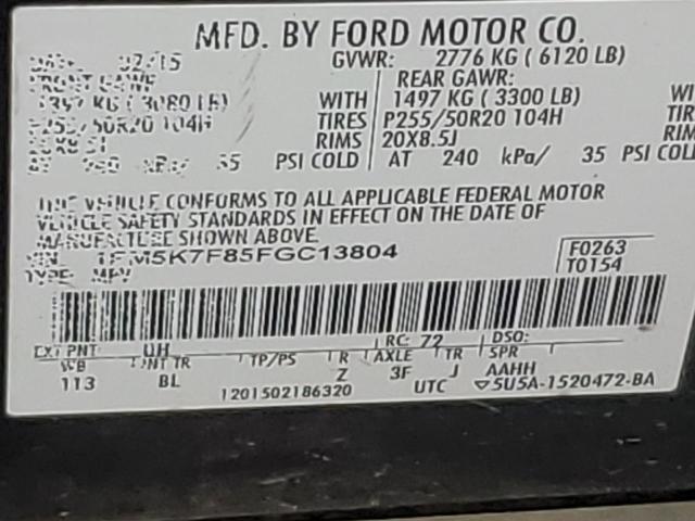 2015 FORD EXPLORER L - 1FM5K7F85FGC13804