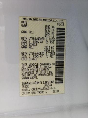 VIN 1N6AA1F40JN518998 2018 Nissan Titan, SL no.12