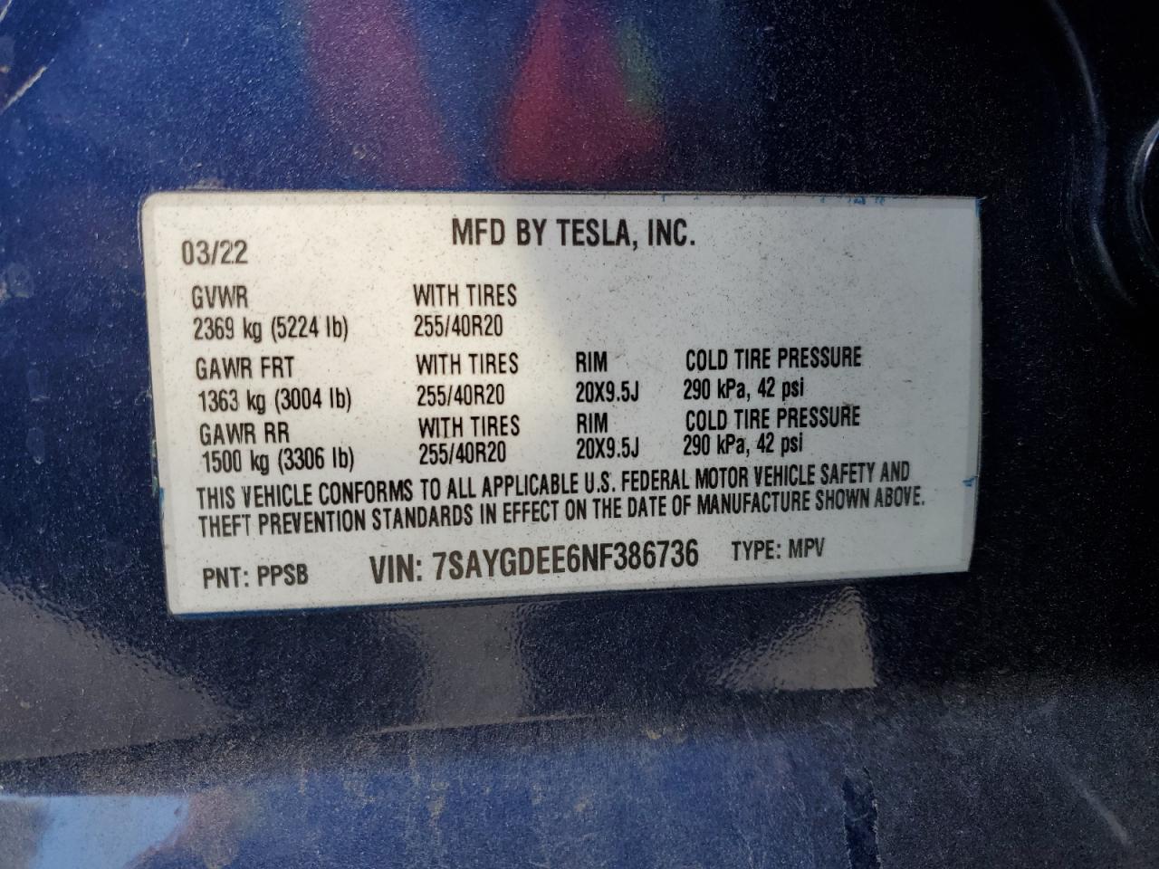 Lot #2990977232 2022 TESLA MODEL Y