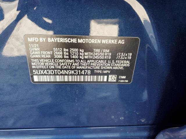 2022 BMW X4 M40I - 5UX43DT04N9K31478
