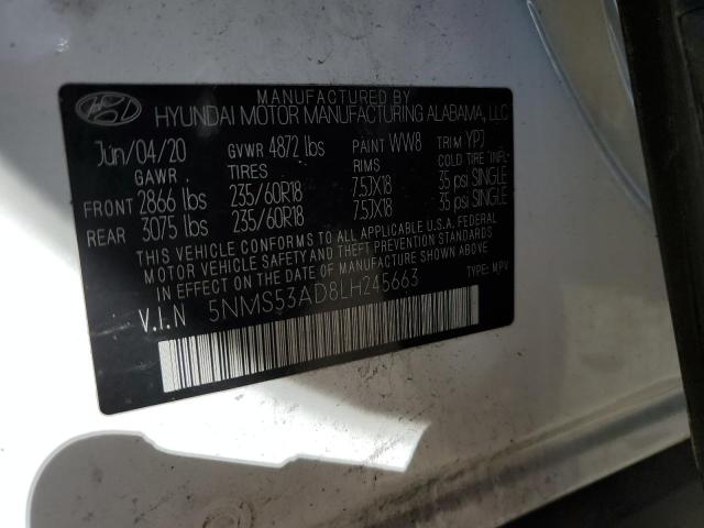 VIN 5NMS53AD8LH245663 2020 HYUNDAI SANTA FE no.13