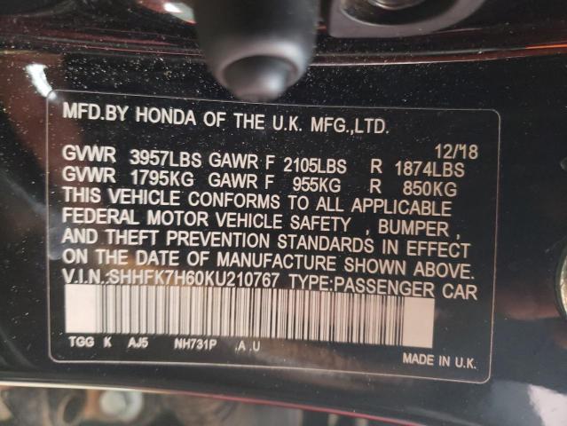 SHHFK7H60KU210767 2019 HONDA CIVIC