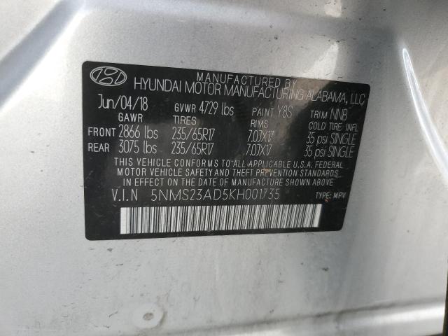 VIN 5NMS23AD5KH001735 2019 HYUNDAI SANTA FE no.13