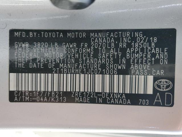 2018 TOYOTA COROLLA L - 2T1BURHE1JC071006
