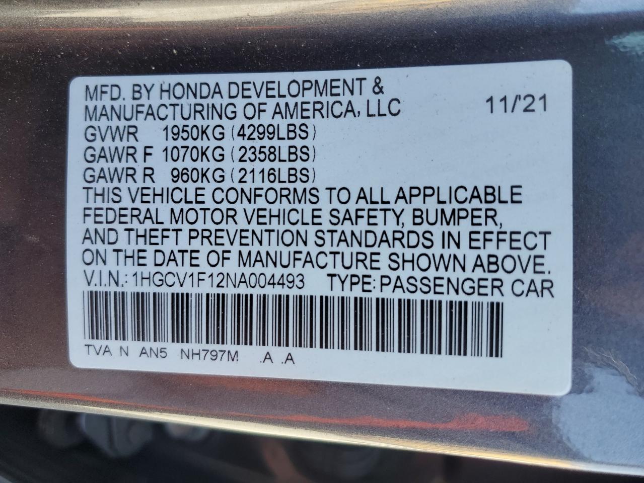 Lot #3028430228 2022 HONDA ACCORD LX