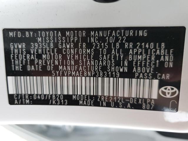 2022 TOYOTA COROLLA LE - 5YFVPMAE8NP383119