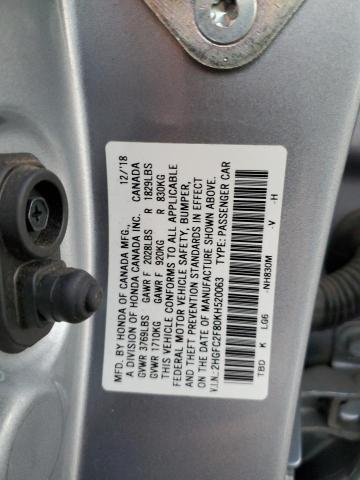 VIN 2HGFC2F80KH520063 2019 Honda Civic, Sport no.12