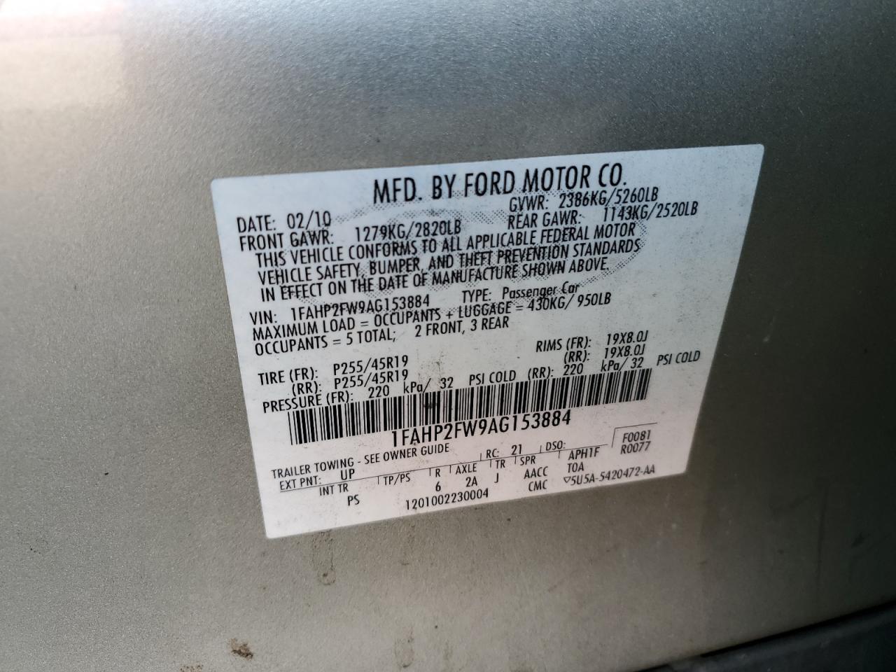 Lot #2996708919 2010 FORD TAURUS LIM