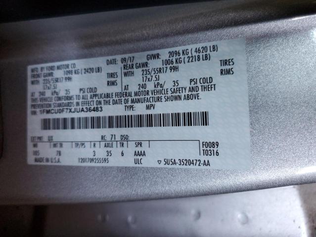 VIN 1FMCU0F7XJUA36483 2018 Ford Escape, S no.13