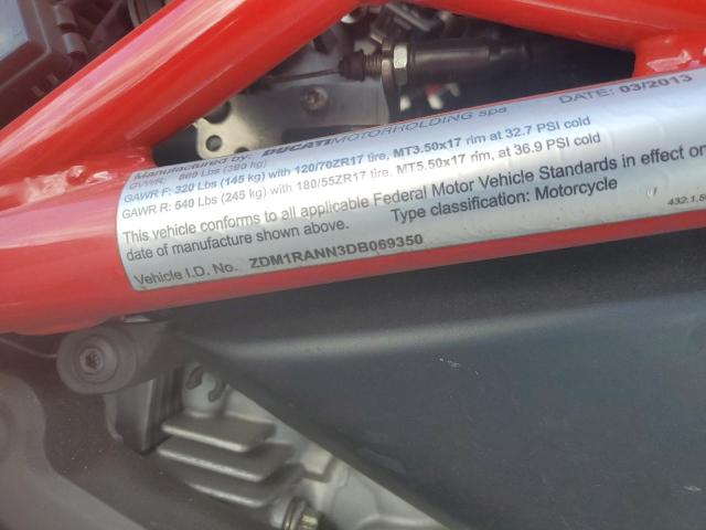 2013 DUCATI MONSTER 79 ZDM1RANN3DB069350