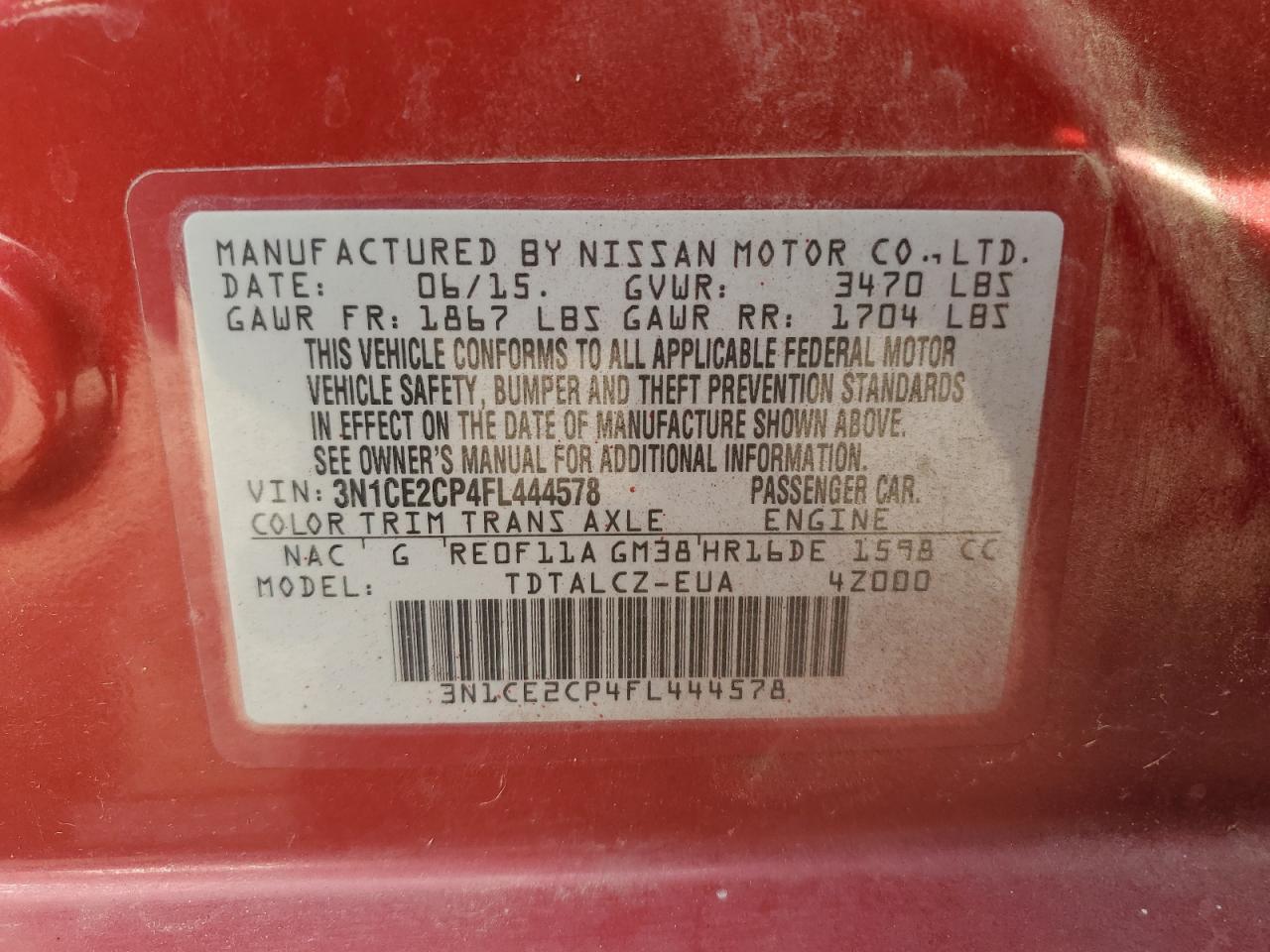 Lot #3020638919 2015 NISSAN VERSA NOTE