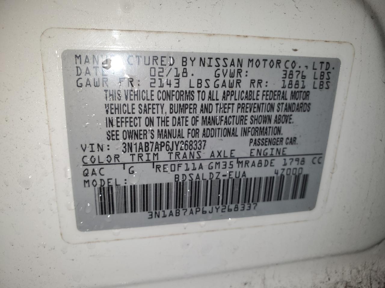 Lot #3024704621 2018 NISSAN SENTRA S