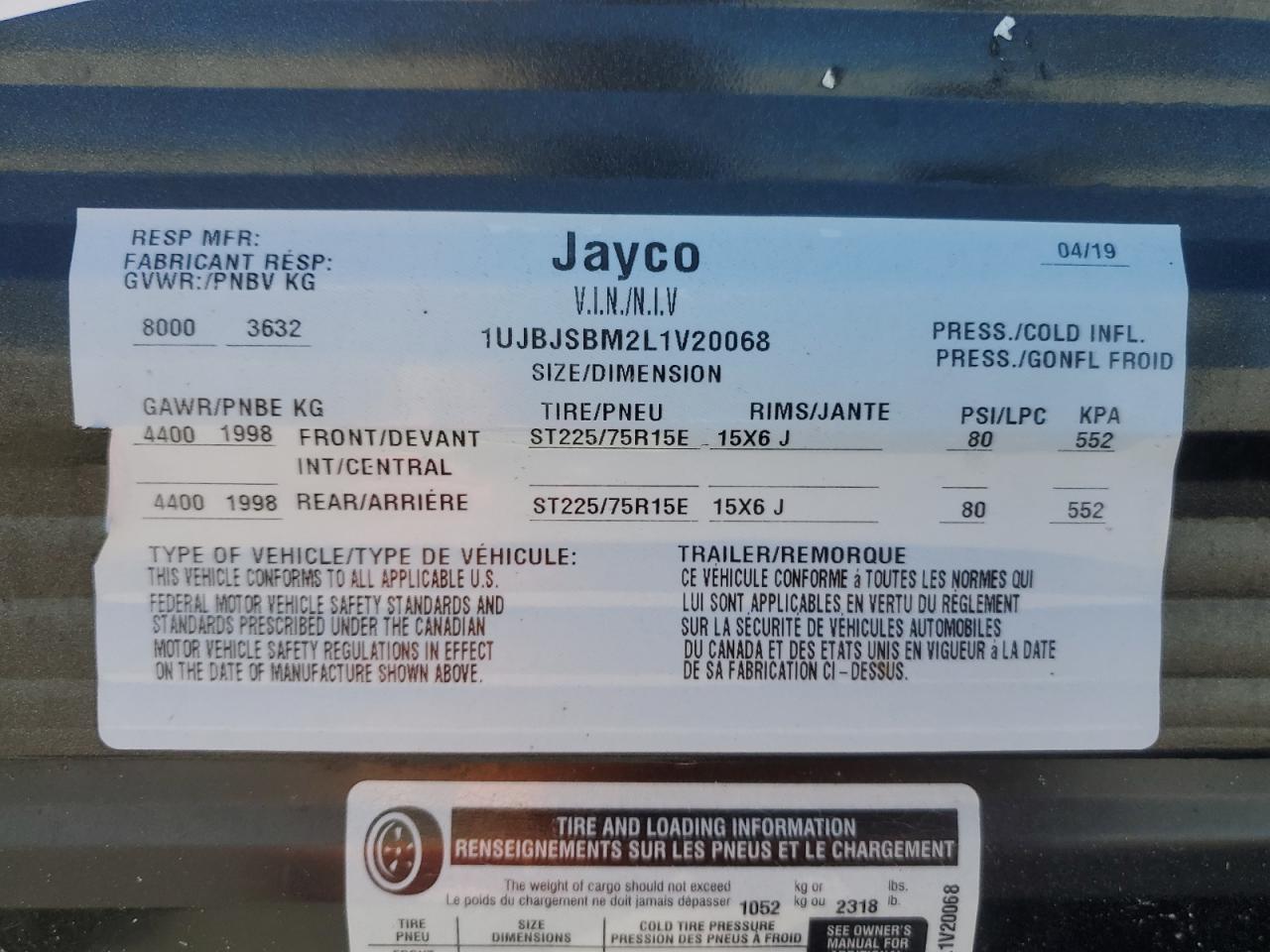 Lot #3034388063 2020 JAYCO OCTANE ZX